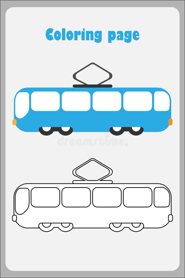 Tram in cartoon style coloring page education paper game for the development of children kids preschool activity printable stock illustration