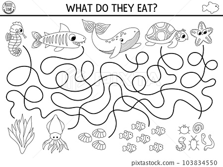 Under the sea black and white maze for kids