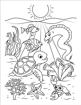 Ocean coloring book fish underwater sea animals to color for kids ages
