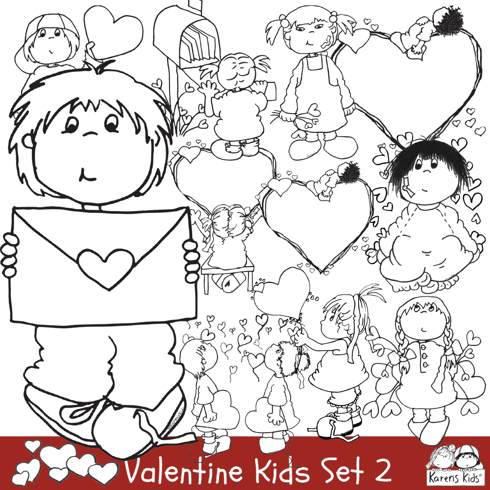 Clip art valentine kids set ii karens kids clipart â karens kids studio