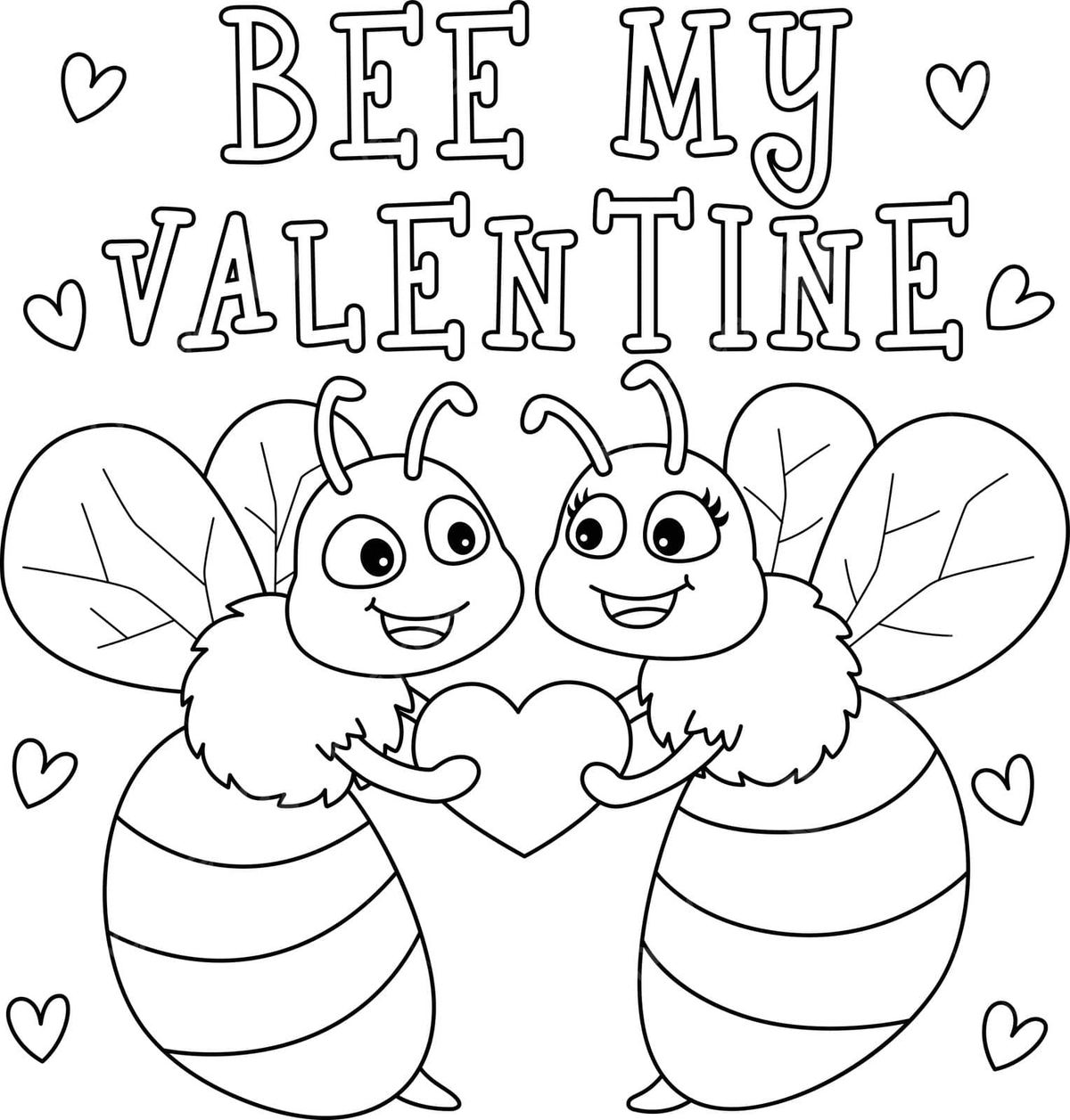 Bee my valentine coloring page for kids line coloring color vector line coloring color png and vector with transparent background for free download