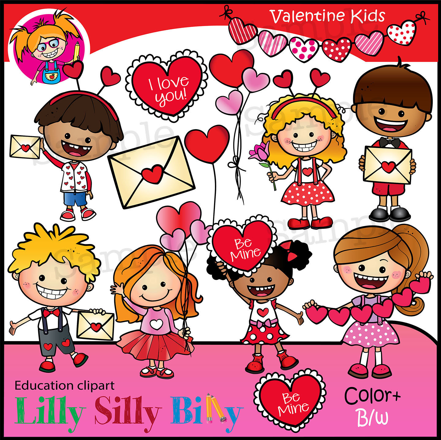 Valentine kids clipart black and white and color education graphics of children celebrating saint valentines day download now
