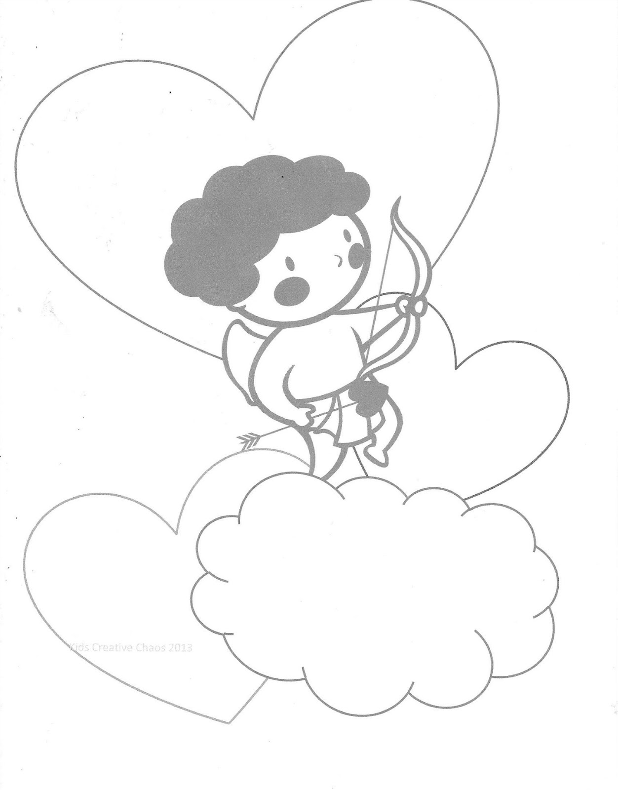 Valentine conversation heart printables with cherub cupid coloring page