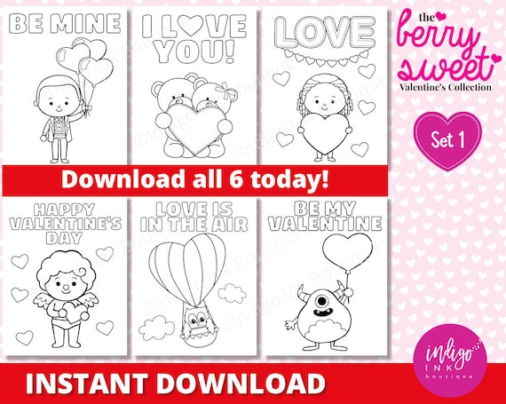Valentine coloring sheets instant download monster valentines day coloring pages for kids preschool kids coloring printables for kids