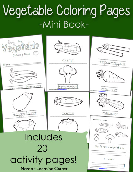Free vegetable coloring pages page set