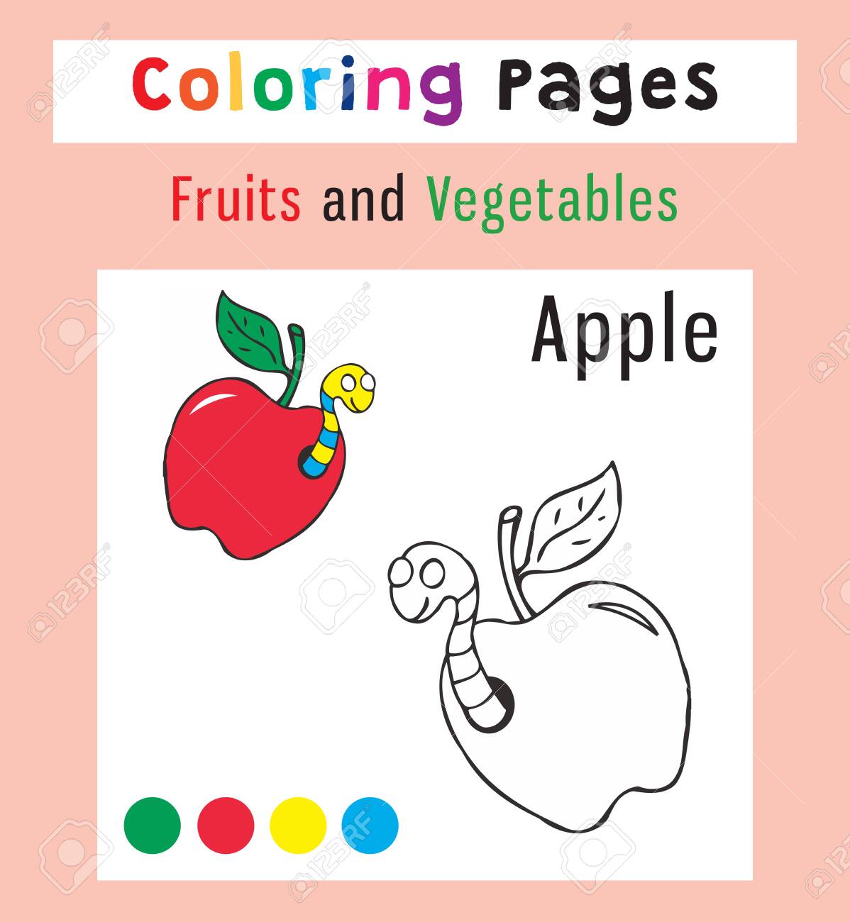 Preschool children for coloring book pages vegetables fruits and berries colorful and in black with white colors apple royalty free svg cliparts vectors and stock illustration image