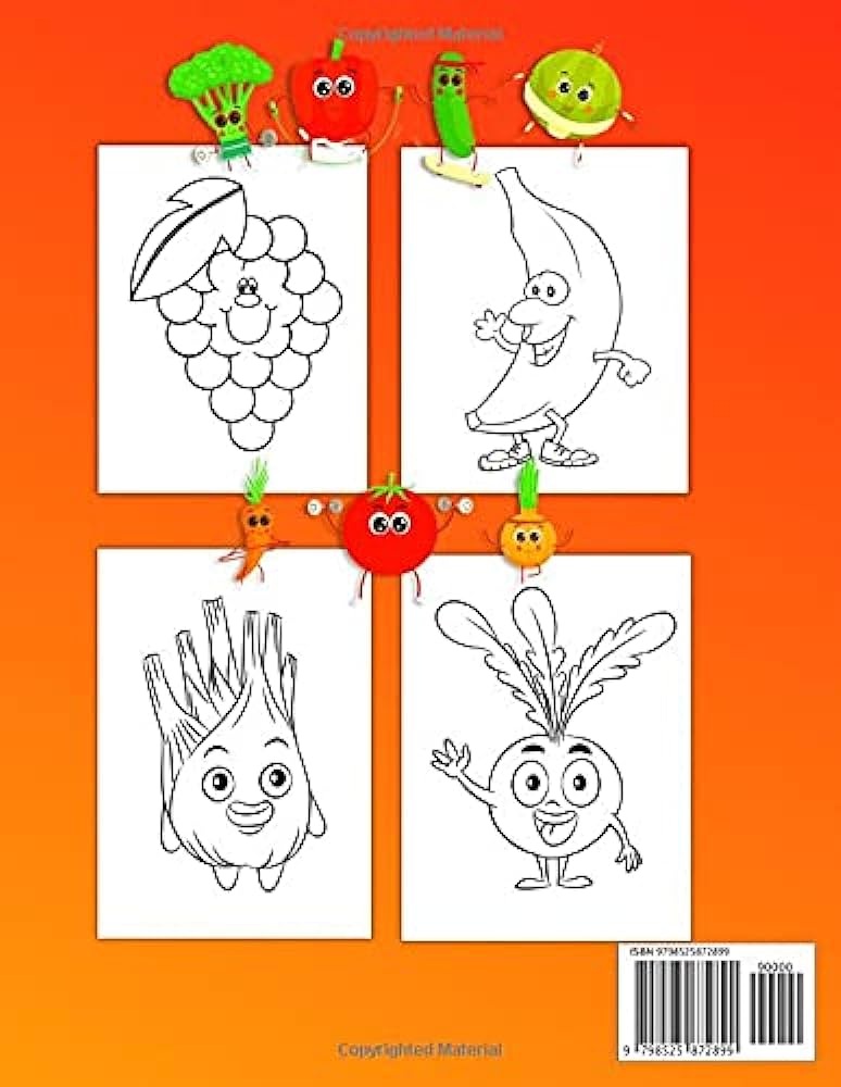 Fruits and vegetables coloring book for kids big coloring pages for toddler boys and girls with cute fruits and vegetables color and learn fruit book for preschool kids banana pear by