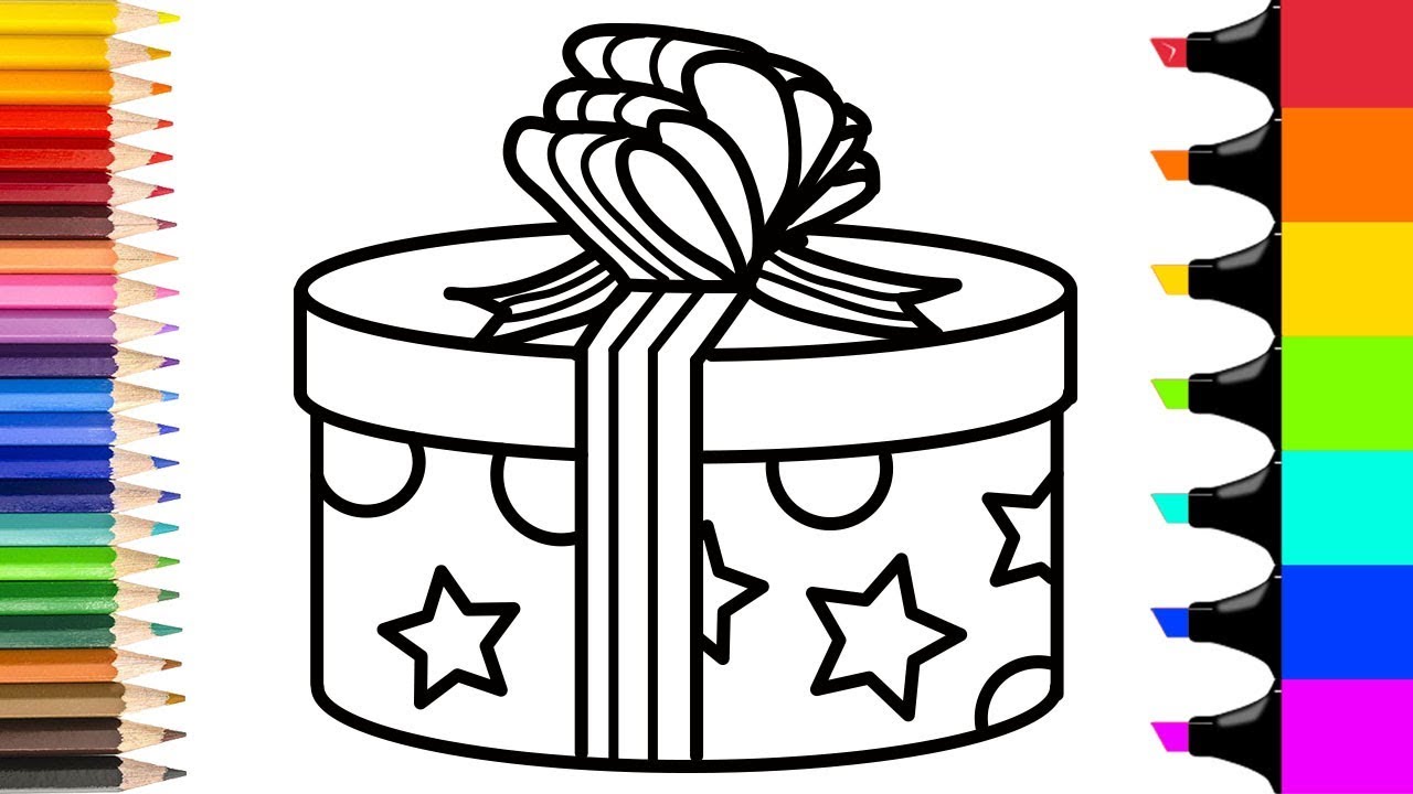 How to draw gift box for kids present coloring pages