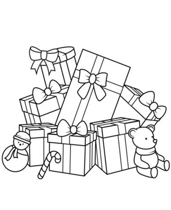 Free easy to print christmas presents coloring pages