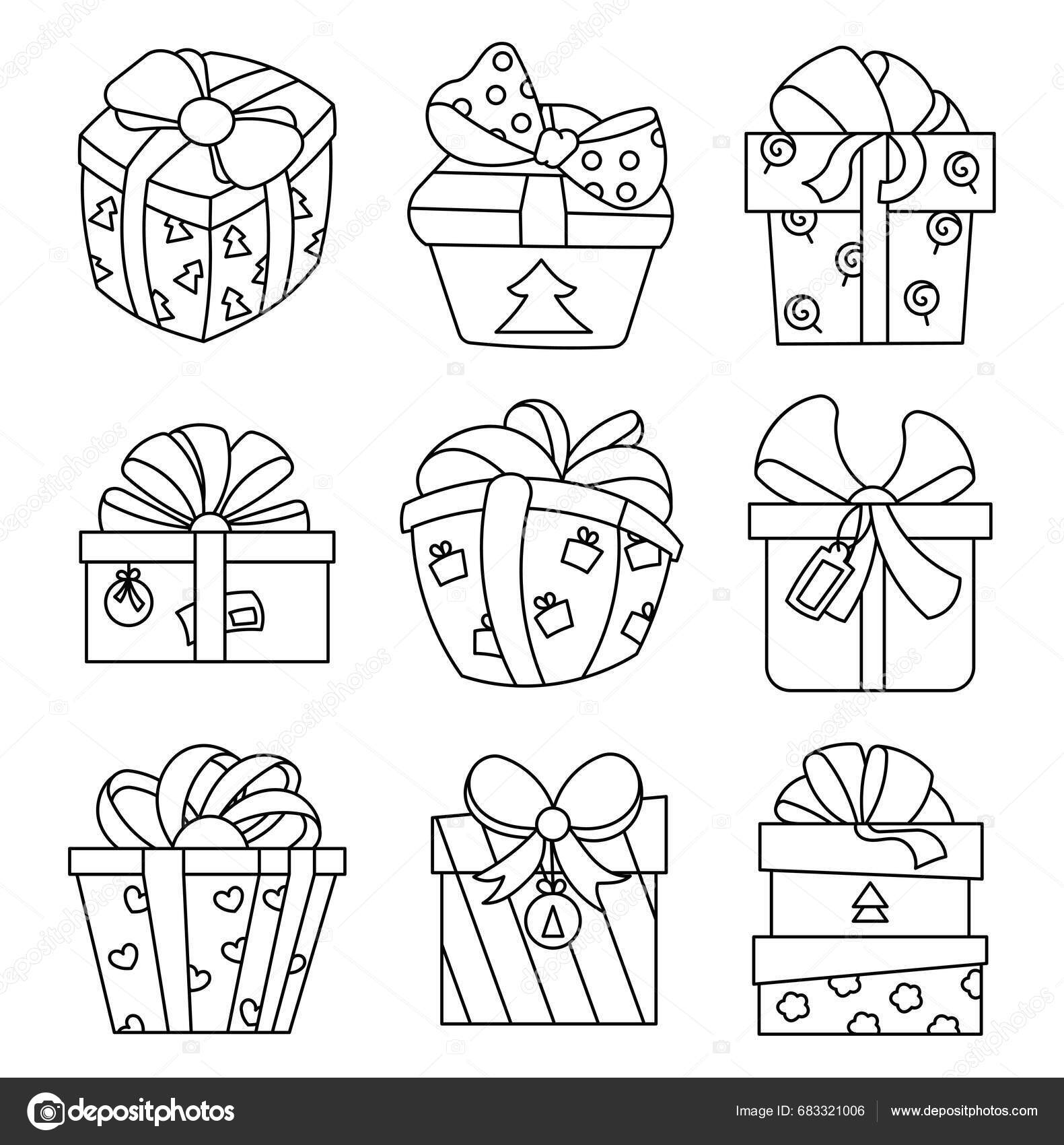 New year christmas gift box coloring page holiday surprise presents stock vector by palau