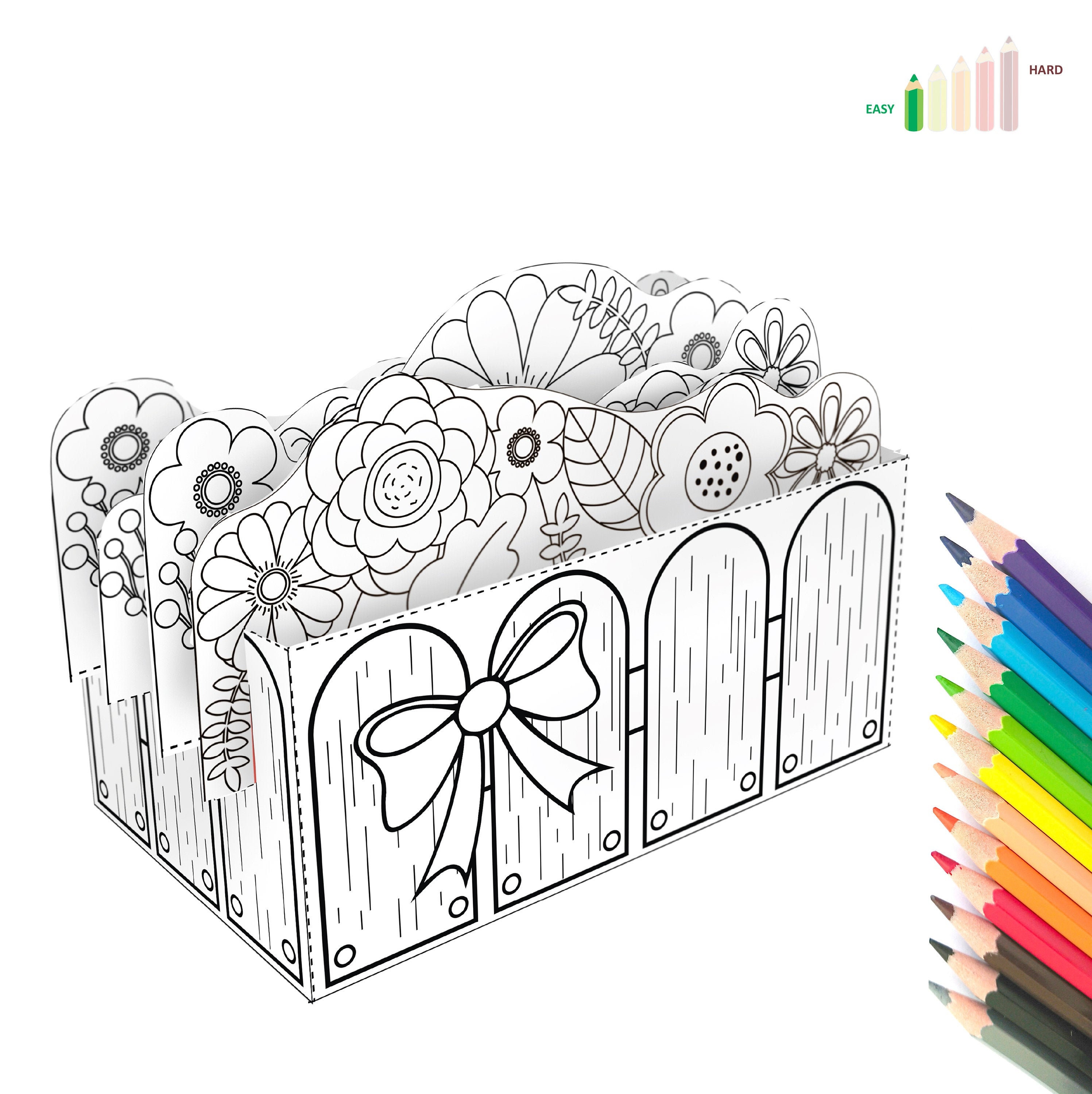 Printable paper d card flowers basket gift box pdf paper craft for kid coloring pages printable miniature kid craft kit kids activity