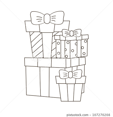 Cute coloring page with kawaii christmas gift