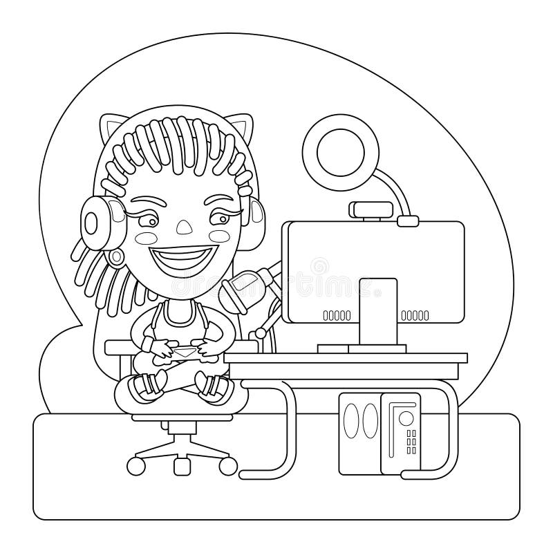 Gamer coloring page stock vector illustration of cartoon