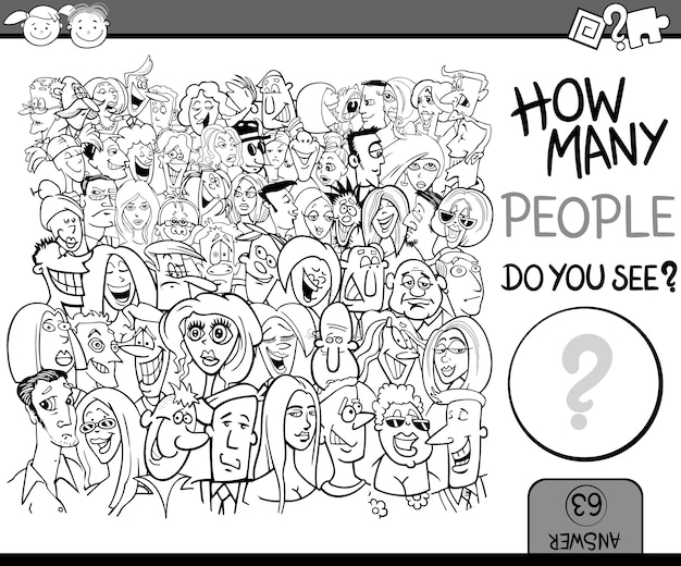 Premium vector counting people task coloring page