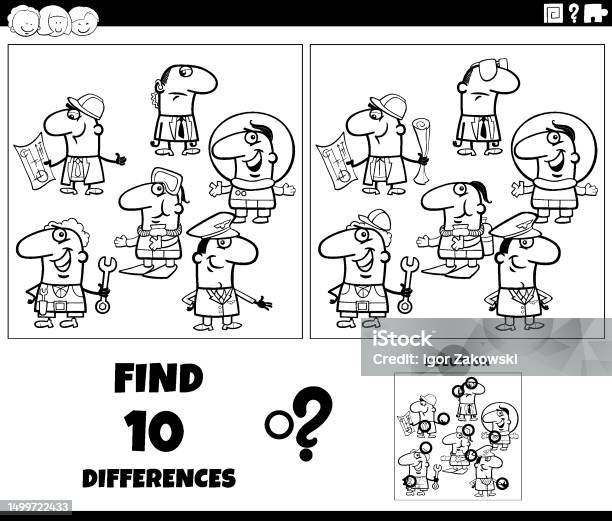 How many cartoon workers counting game coloring page stock illustration