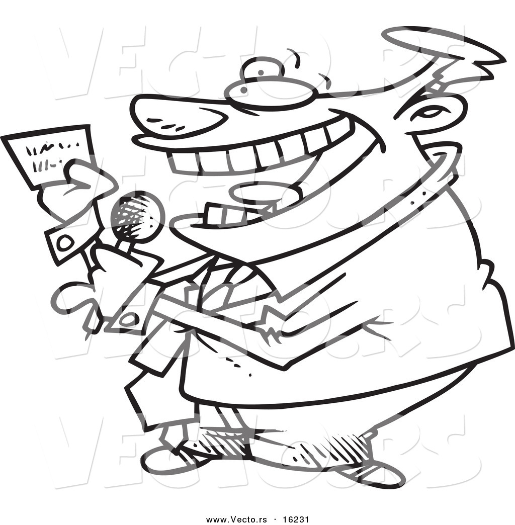 R of a cartoon game show host reading a card
