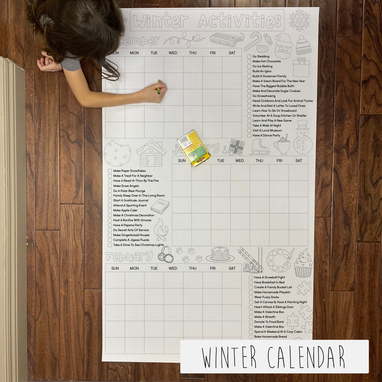 Winter activity calendar coloring banner â