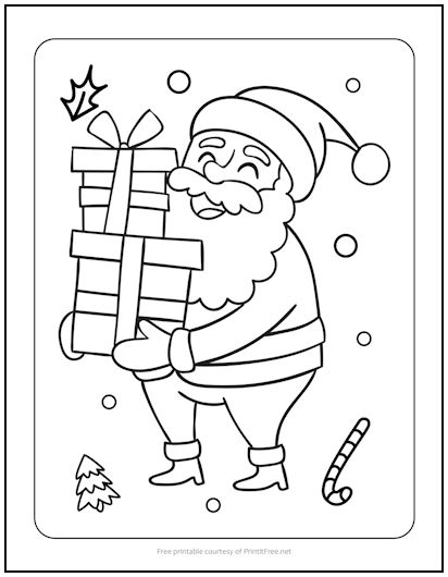 Jolly santa with presents christmas coloring page print it free