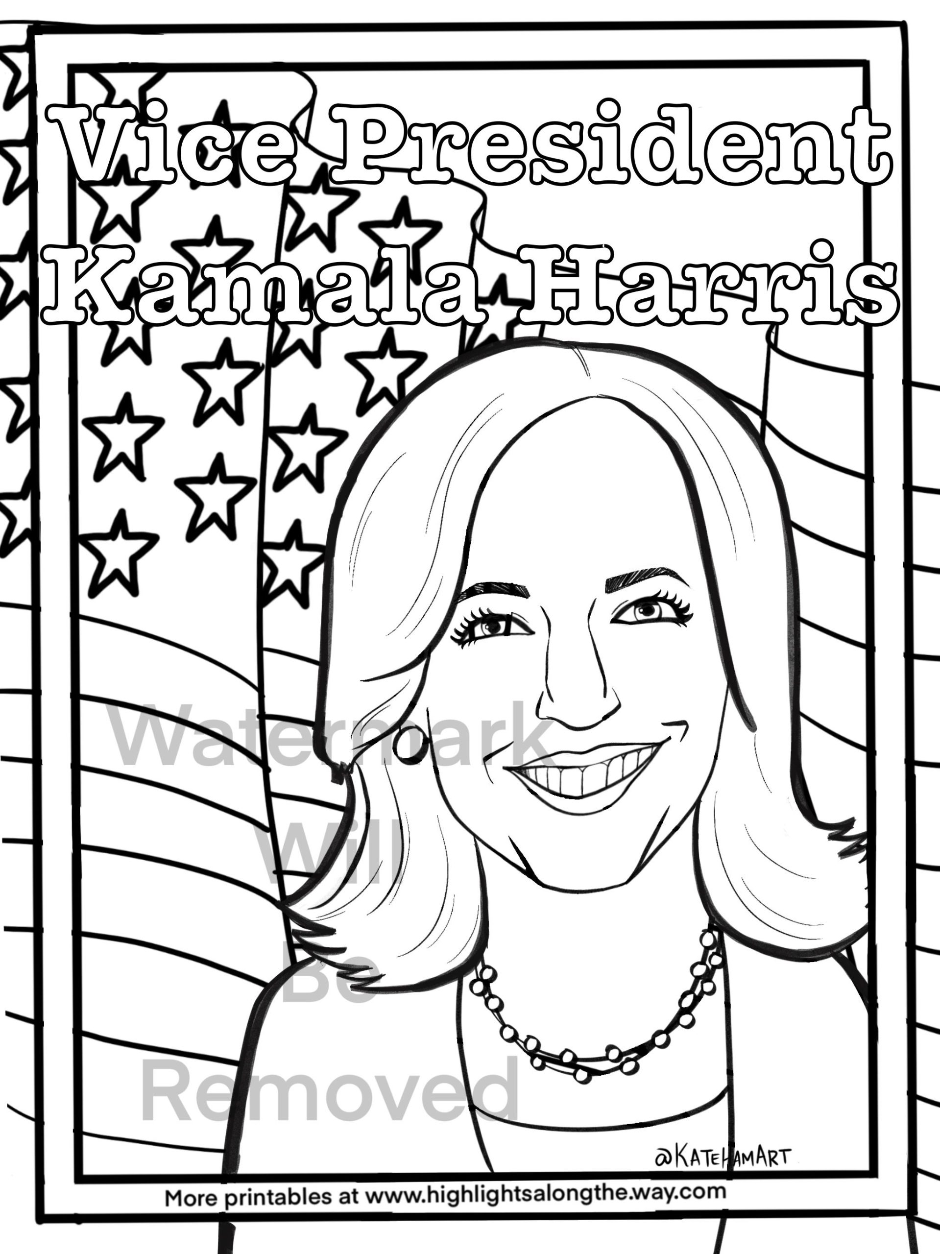 Vice president kamala harris coloring page instant download