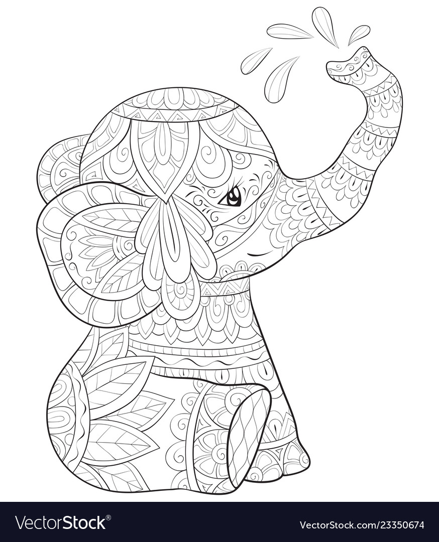 Adult coloring bookpage a cute elephant image vector image