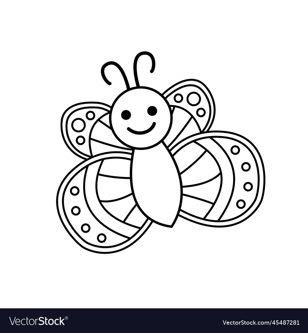 Cute butterfly coloring page black and white vector image