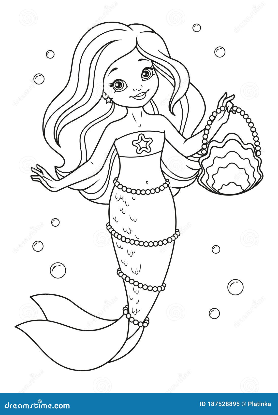Cute mermaid with handbag coloring page stock vector