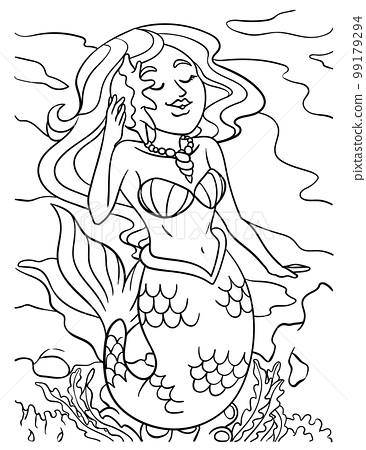 Beautiful mermaid coloring page for kids
