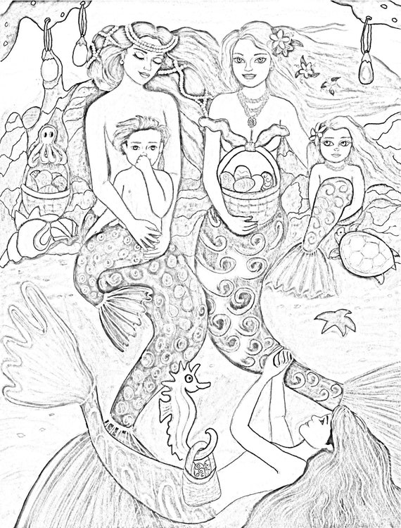 Printable coloring page mermaid easter mermaids by laurie leigh digital download instant download