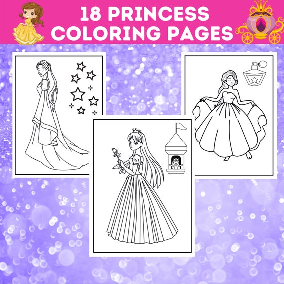 Printable princess coloring pages bundle pretty princess printables cute princess coloring book princess lover gift instant download