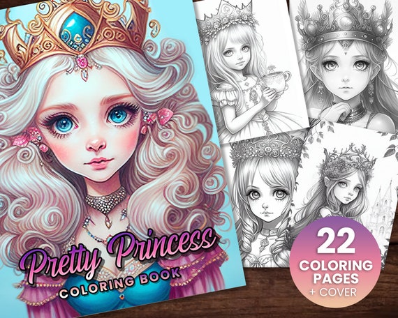 Pretty princess royal girls fantasy anime coloring page adults kids instant download fairy elf coloring gift printable art pdf