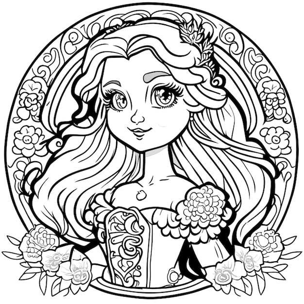 Premium vector pretty princess coloring pages vector art white background coloring book line art