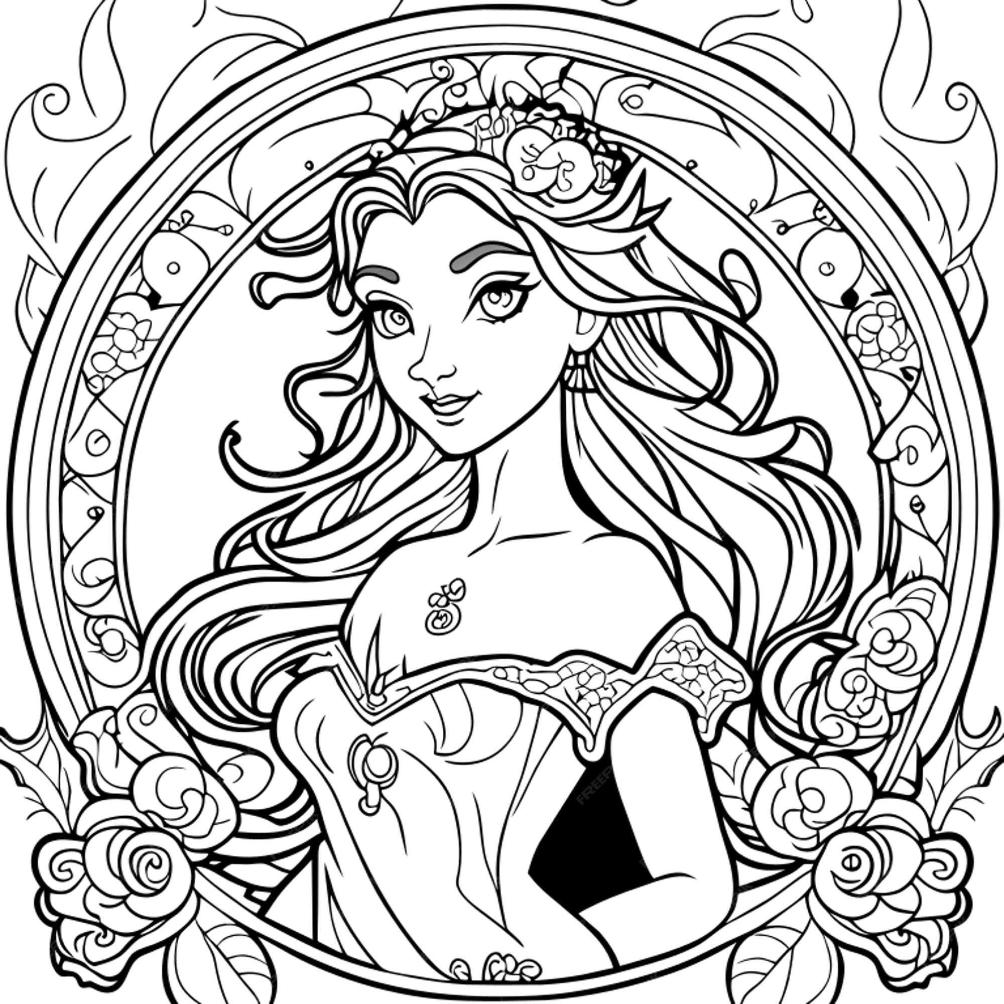 Premium vector pretty princess coloring pages vector art white background coloring book line art