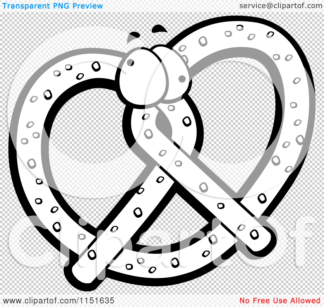 Cartoon clipart of a black and white soft pretzel mascot