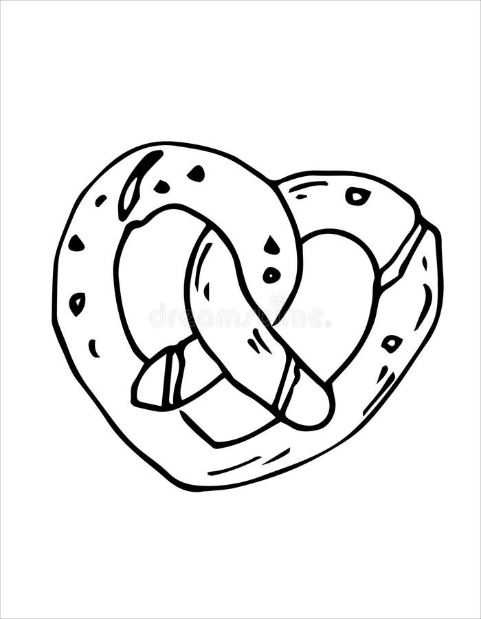 Pretzel food black and white lineart drawing illustration hand drawn lineart illustration in black and white stock illustration