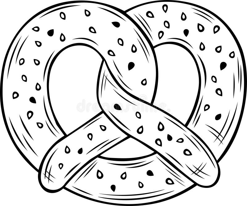 Pretzel food black and white lineart drawing illustration hand drawn lineart illustration in black and white stock illustration