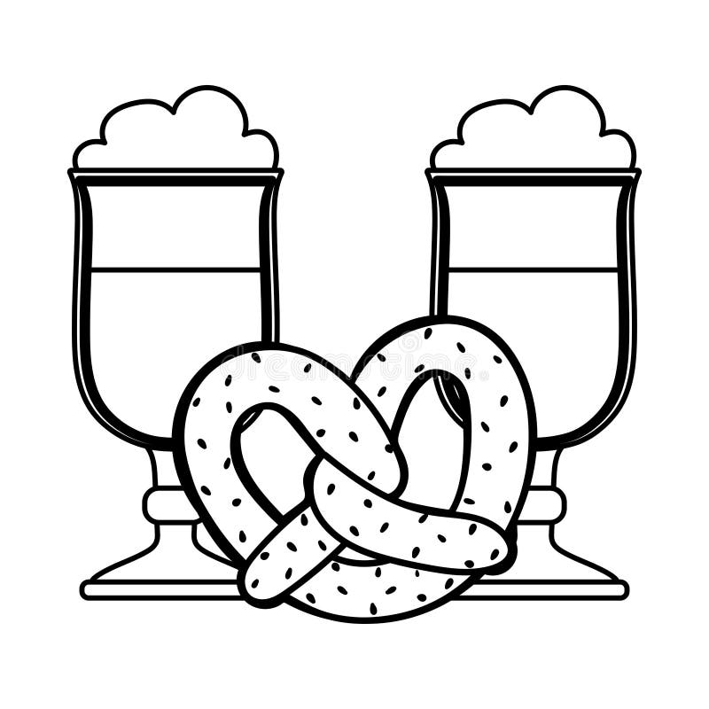Pretzel food black and white lineart drawing illustration hand drawn lineart illustration in black and white stock illustration