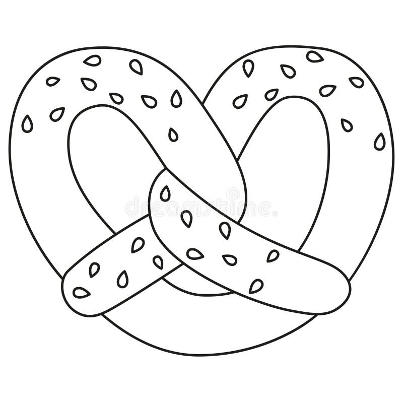 Line art black and white pretzel with sesame seed stock vector