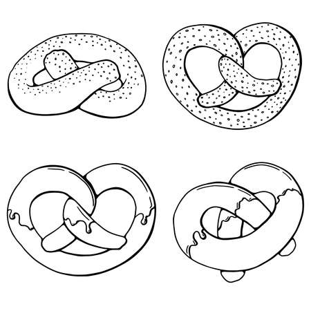 Hand drawn bread isolated on white background pretzel icon vector illustration in sketch style set collection royalty free svg cliparts vectors and stock illustration image