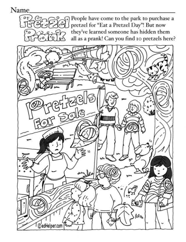A hidden picture puzzle with hidden pretzels hidden pictures hidden picture puzzles hidden pictures printables