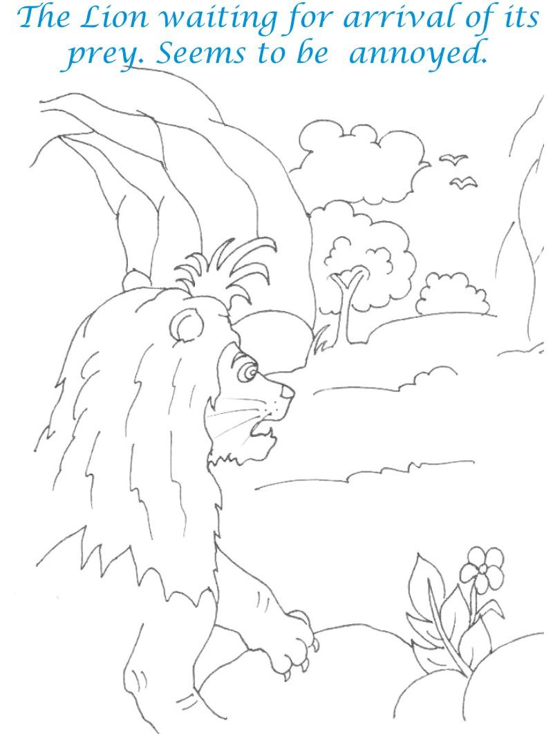 Lion waiting for prey coloring page for kids