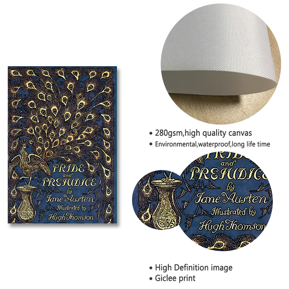 Pride and prejudice book cover poster jane austen canvas painting first edition peacock book wall picture art living room decor