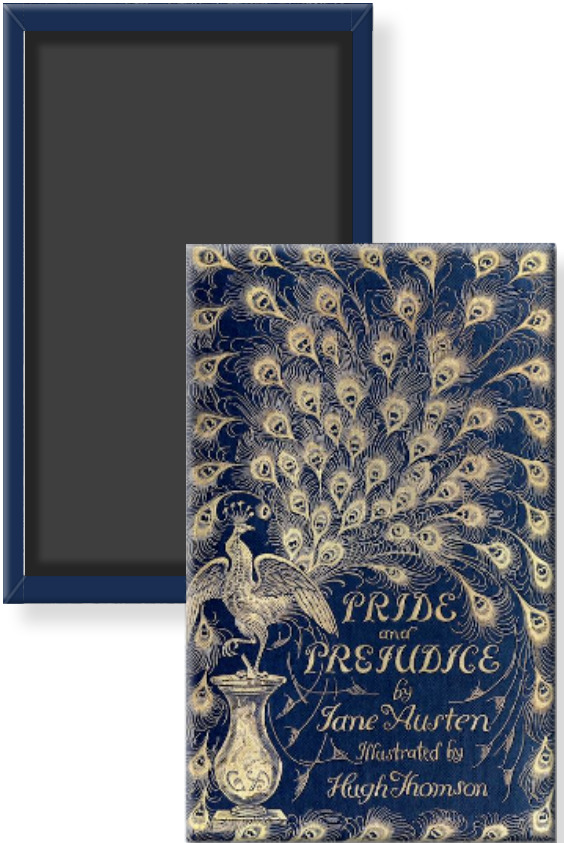 Jane austen pride prejudice book image peacock feathers x fridge magnet