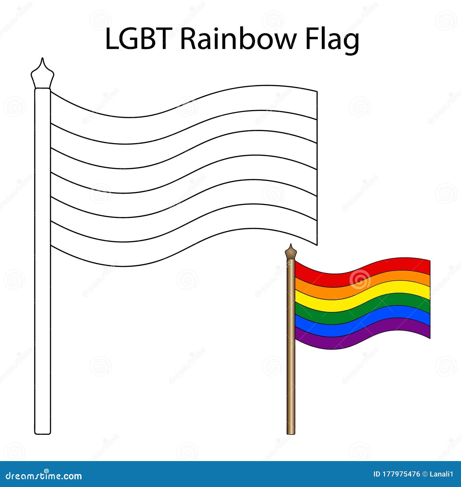 Lgbt rainbow flag vector illustration coloring book for children and adults isolated background stock vector