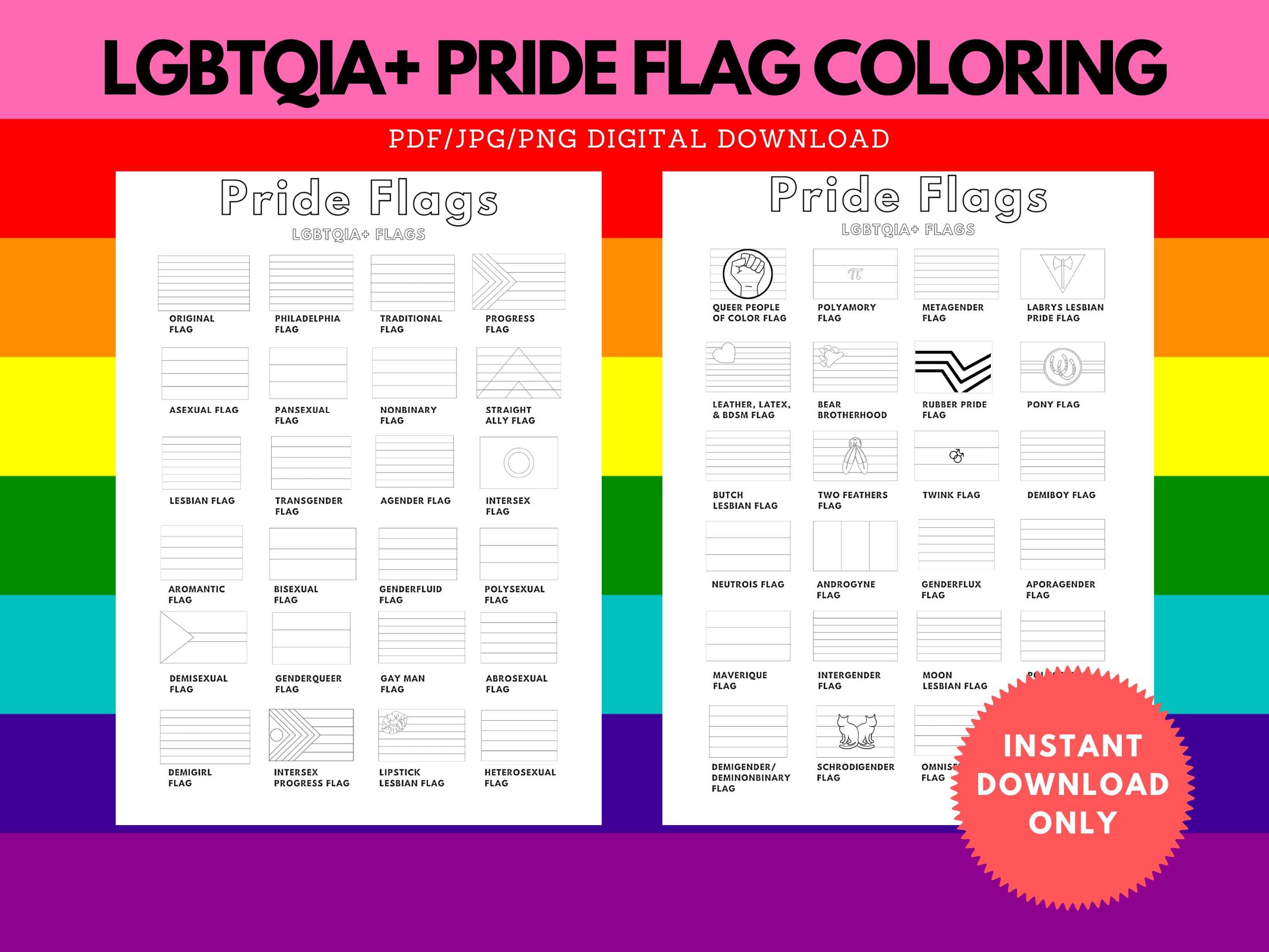 Lgbtqia pride flags coloring pages education printable lgbtq flag
