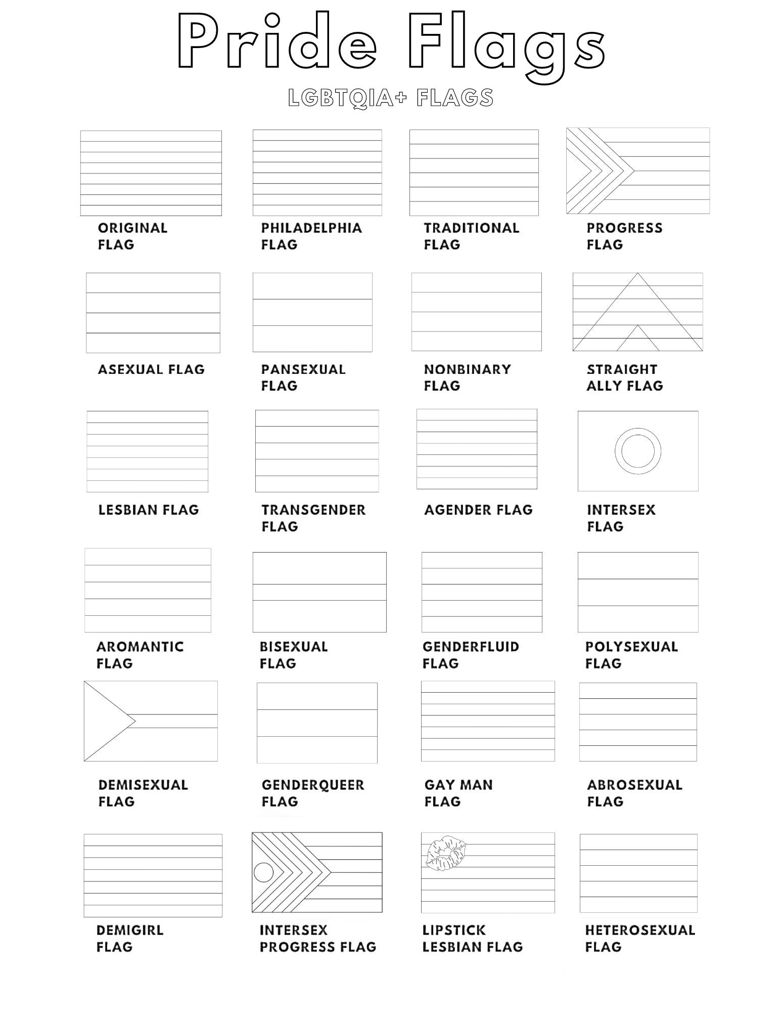Lgbtqia pride flags coloring pages education printable lgbtq flag