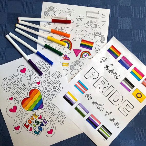Lgbtq pride printable coloring pages set of digital download lgbt coloring page lgbt pride coloring pride coloring adult coloring
