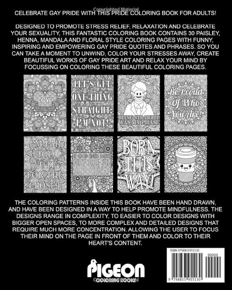Pride coloring book a gay pride coloring book containing funny and empowering paisley henna and mandala coloring pages pigeon coloring books books