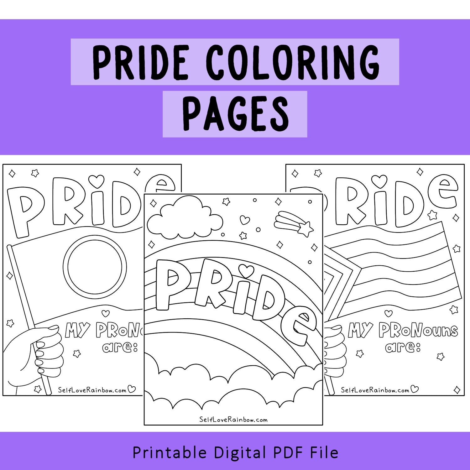Pride coloring pages pride month lgbtqia art printable hand drawn pride flags coloring book
