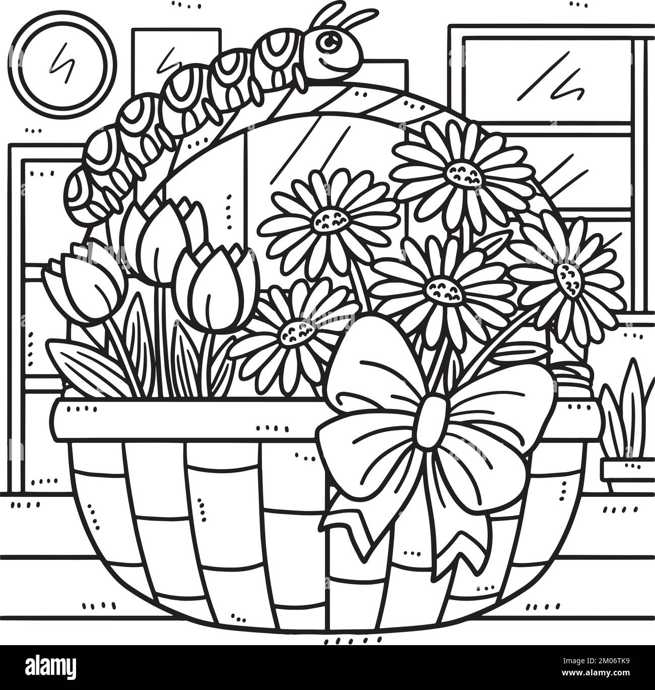 Flower basket kids black and white stock photos images