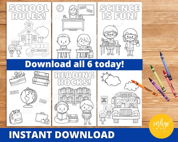 Pãginas para colorear de regreso a la escuela descarga instante hojas para colorear del primer dãa de clases libro para colorear para niãos favor de fiesta